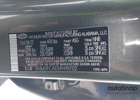 2023 Hyundai Tucson Sel z USA, uszkodzony, nr VIN 5NMJFCAE5PH192122